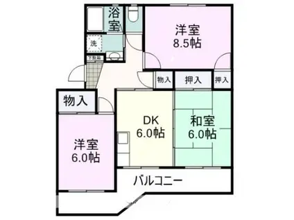 YKハイム北安東(3DK/2階)の間取り写真