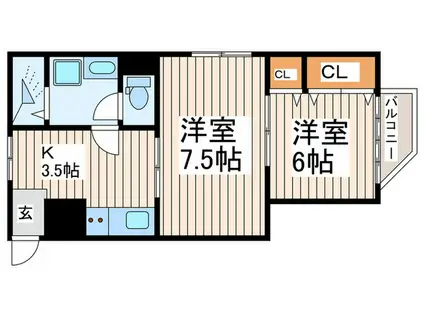 シャトー桜台(2K/1階)の間取り写真