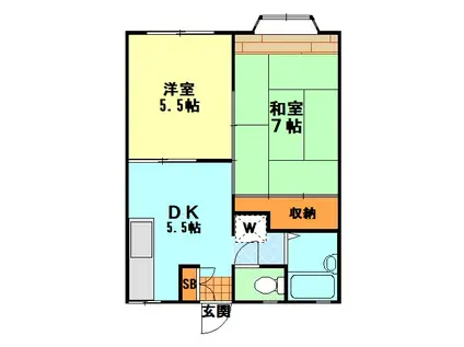 シャトル鹿島(2DK/2階)の間取り写真