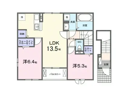 ソレアード・橿原(2LDK/2階)の間取り写真
