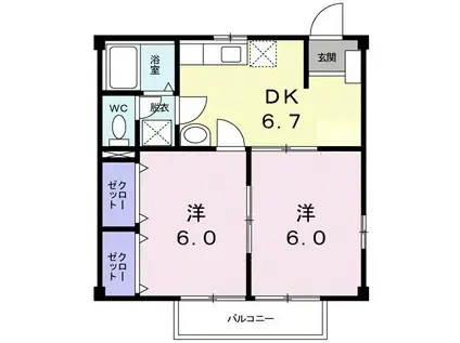 ニューシティタカ(2DK/1階)の間取り写真