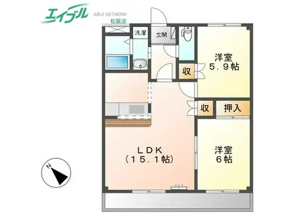 ヴィラNAKAGAWAII(2LDK/2階)の間取り写真