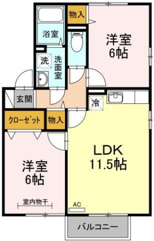 ディアコート A棟(2LDK/2階)の間取り写真