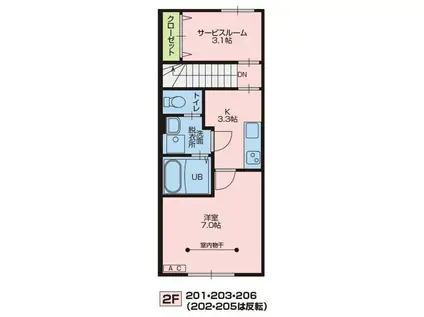 オークA(1SK/2階)の間取り写真