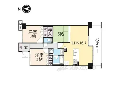 サンクタス・リビオ学園前大和 花のまち(3LDK/5階)の間取り写真