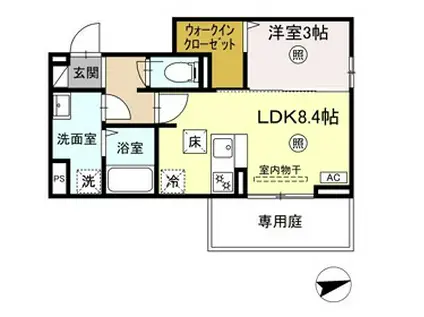 フリーデンやりた(1LDK/1階)の間取り写真