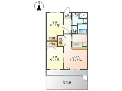 ヴィレッヂ イツオ(2LDK/1階)の間取り写真