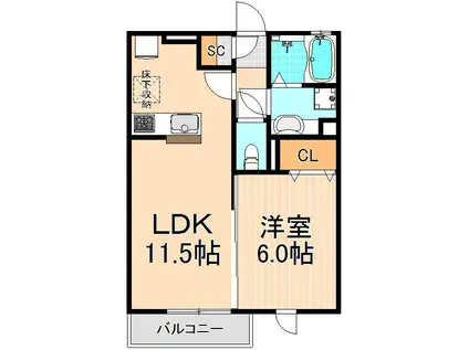 ソレイユ(1LDK/1階)の間取り写真