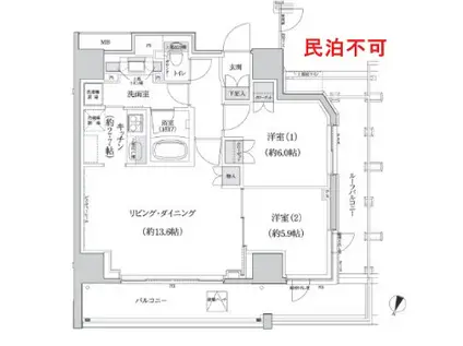 礼ゼロ ペット飼育 パークハビオ渋谷本町レジデンス K(2LDK/10階)の間取り写真