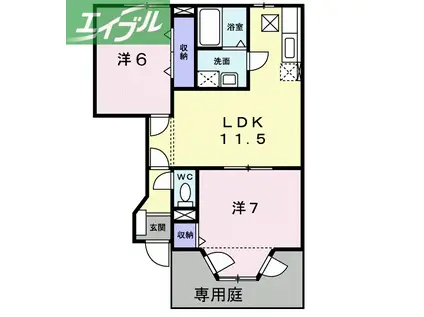 ツインシャトーB棟(2LDK/1階)の間取り写真