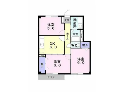 グラン・リーオII(3DK/1階)の間取り写真