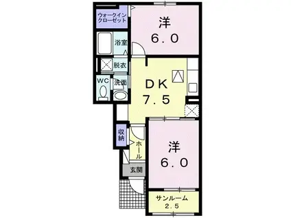 ルミナス・メゾンII(2DK/1階)の間取り写真