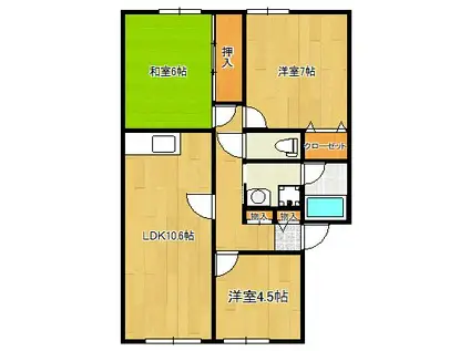 サンビレッジフェリシアE棟(3LDK/1階)の間取り写真