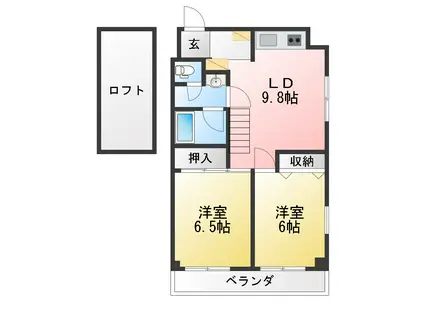 アーバンライフ掛川(2DK/5階)の間取り写真