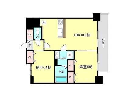 LOUIS RESIDENCE弁天町(1SLDK/2階)の間取り写真