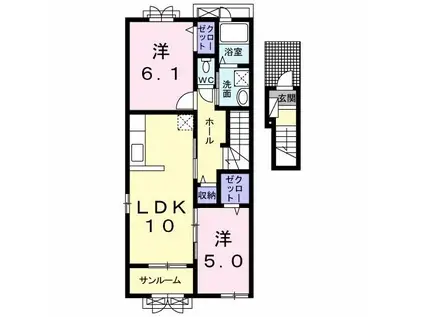 プルメリアI(2LDK/2階)の間取り写真