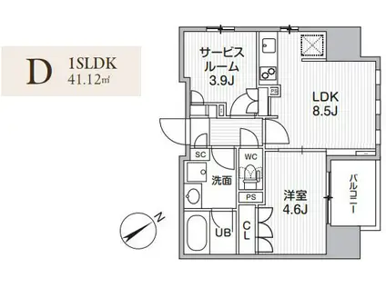 グランエール西日暮里ノース(1SLDK/3階)の間取り写真