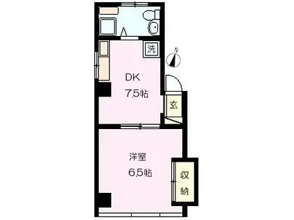 朝野ビル(1DK/4階)の間取り写真