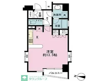 エスコートノヴェル南麻布(ワンルーム/8階)の間取り写真