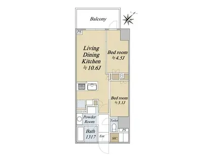 クレストコート旗の台(2LDK/1階)の間取り写真