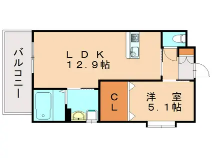 GRACEFUL中井(1LDK/2階)の間取り写真