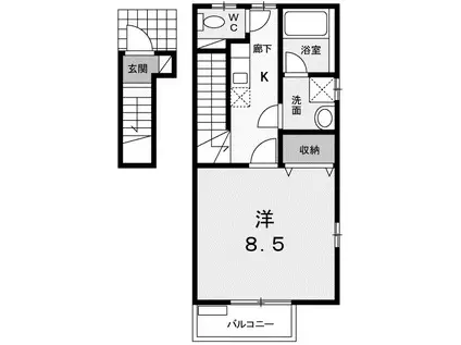 アデレード(1K/2階)の間取り写真