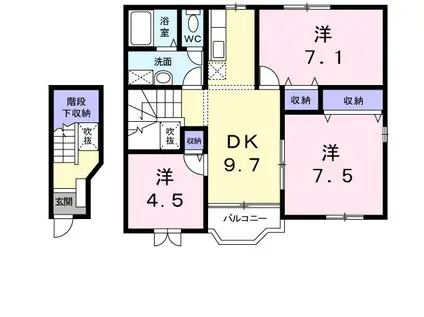 カーサ ラウレールII(3DK/2階)の間取り写真