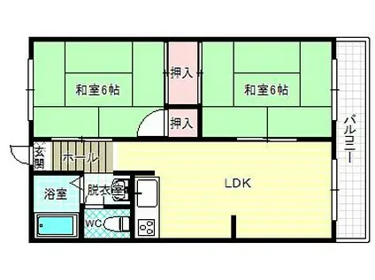 廻鶴ハイツ(2LDK/1階)の間取り写真