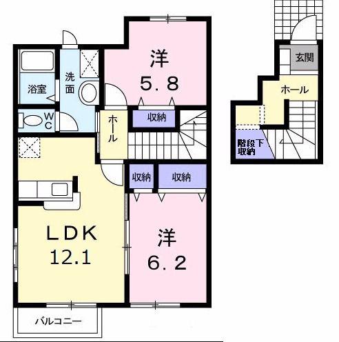 アルモニーK(2LDK/2階)の間取り写真