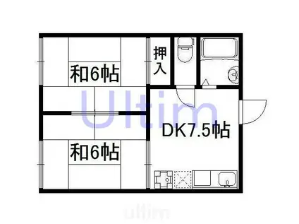 タウニィウエノB棟(2DK/1階)の間取り写真