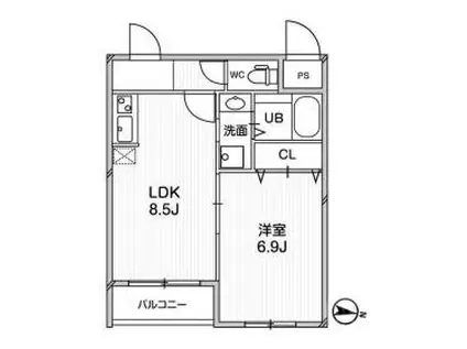 プレアデス千里山田(1LDK/4階)の間取り写真