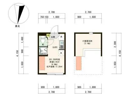 ハーモニーテラス矢口(ワンルーム/2階)の間取り写真