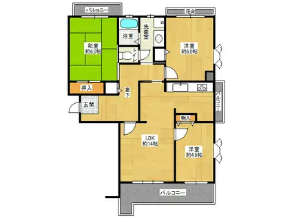 パークヒルズくすのき中央第4号棟(3LDK/2階)の間取り写真