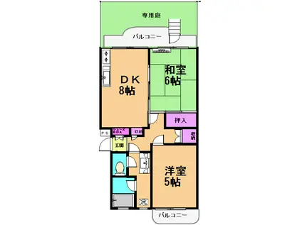 レジデンス八雲台(2LDK/1階)の間取り写真