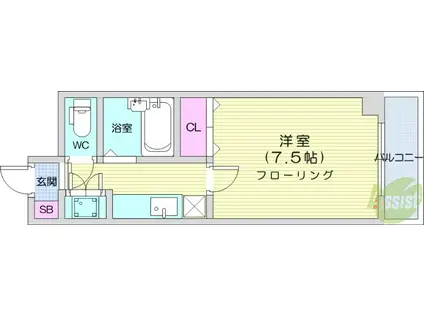 ロイヤルヒルズ泉崎Ⅱ(1K/1階)の間取り写真