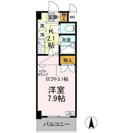 ヴァンテアン清水(1K/4階)の間取り写真