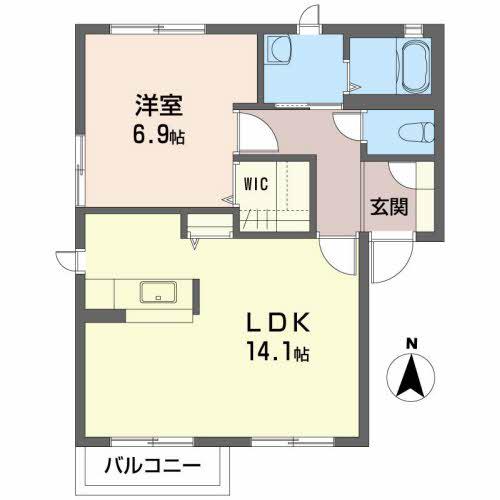 グランドール北町C(1LDK/2階)の間取り写真