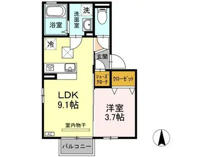 ハッピークローバー春日野(1LDK/2階)の間取り写真