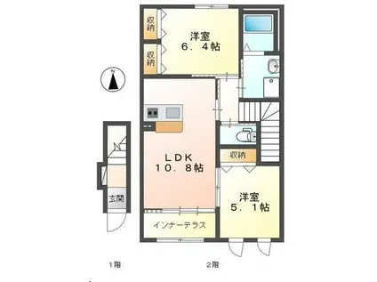 ボワ ヴェールIV(2LDK/2階)の間取り写真