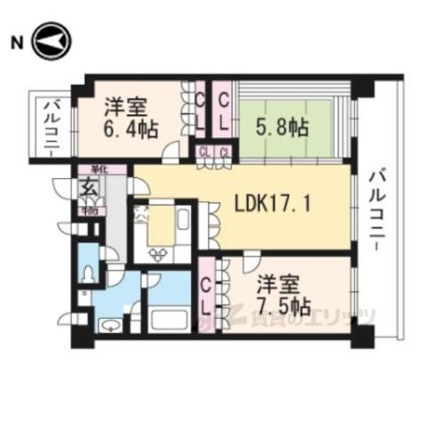 リーガル京都御所西Ⅱ(3LDK/5階)の間取り写真