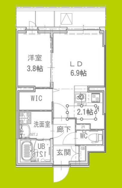 サザンクレスト高師浜(1LDK/4階)の間取り写真