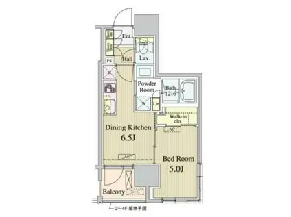 パークナード新富町(1DK/4階)の間取り写真