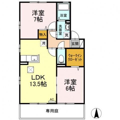 グランドウィン ひまわり(2LDK/1階)の間取り写真