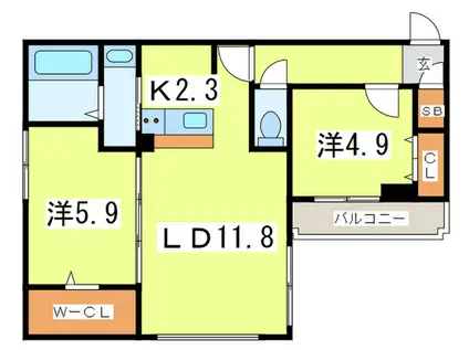 ラディア北円山(2LDK/1階)の間取り写真