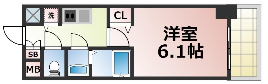 ファステート玉造駅前ダミュウ(1K/7階)の間取り写真