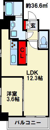ERDE三萩野(1LDK/6階)の間取り写真