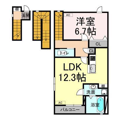 アルカディア C棟(1LDK/3階)の間取り写真