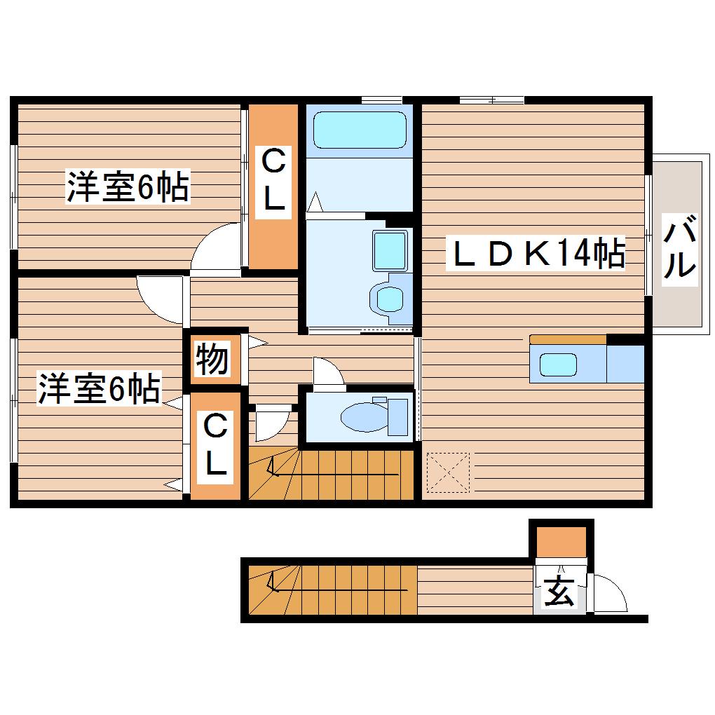 デュード・ボヌール(2LDK/2階)の間取り写真