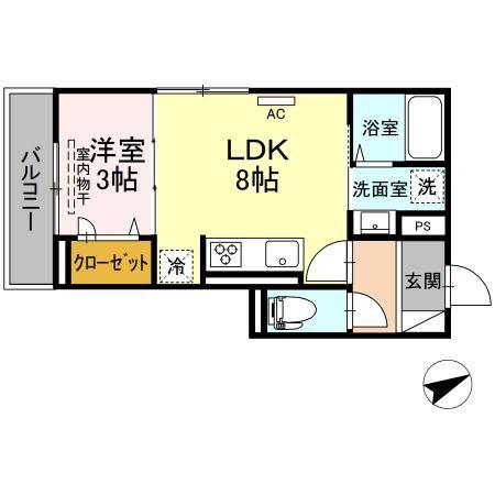 ペルル新広(1LDK/2階)の間取り写真