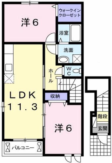 ラ・リズィエール1番館(2LDK/2階)の間取り写真
